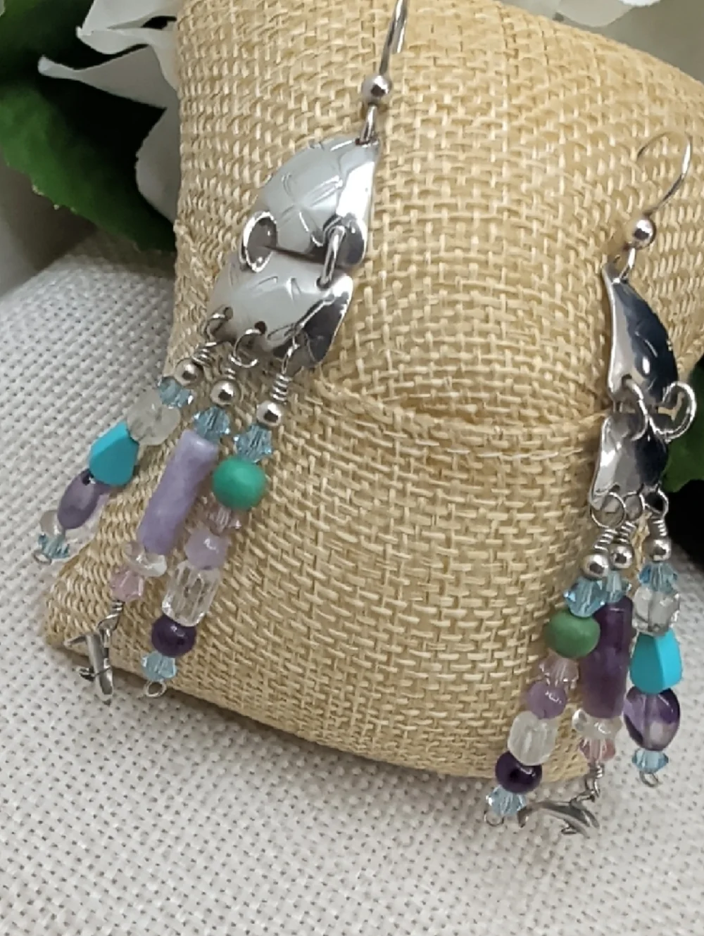 Signed Sterling Silver Dolphin Artisan Chandelier Earrings FL Keys 1990s - Picture 15 of 17